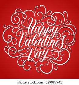 Happy Valentine's day hand lettering on background. Can be used for website, poster, printing, banner, greeting card. Vector illustration 