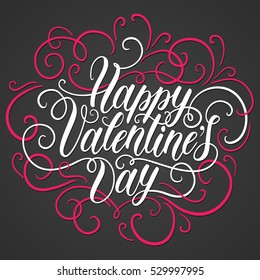 Happy Valentine's day hand lettering. Can be used for website background, poster, printing, banner, greeting card. Vector illustration 
