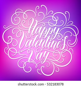 Happy Valentine's day hand lettering on blured background. Can be used for website background, poster, printing, banner, greeting card. Vector illustration