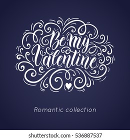 Happy Valentine's day hand lettering banner on blue background. Can be used for website background, poster, printing, banner, greeting card. Vector illustration