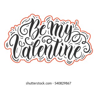 Happy Valentine's day hand lettering on blured background. Can be used for website background, poster, printing, banner, greeting card. Vector illustration. Isolated on white