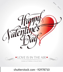 'happy valentine's day' hand lettering - handmade calligraphy; scalable and editable vector illustration (eps8);
