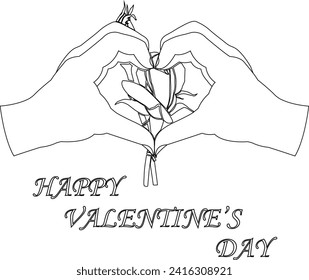 Happy valentines day hand line art with rose design