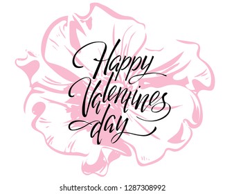 Happy Valentines day, hand written lettering. Romantic calligraphy card inscription Valentine day