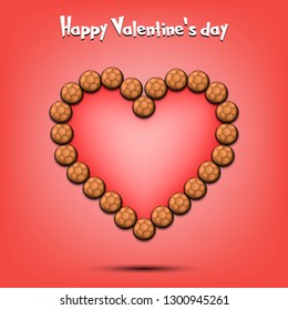 Happy Valentines Day. Handball balls laid out in the shape of the heart on isolated background. Design pattern for greeting card, banner, poster, flyer,  invitation party. Vector illustration