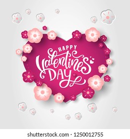 Happy Valentines Day hand-drawn lettering holiday design for greeting card, poster, congratulate, text vector. Sample invitation or poster for a party Valentine's Day. Vector illustration