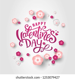 Happy Valentines Day hand-drawn lettering holiday design for greeting card, poster, congratulate, text vector. Sample invitation or poster for a party Valentine's Day. Vector illustration