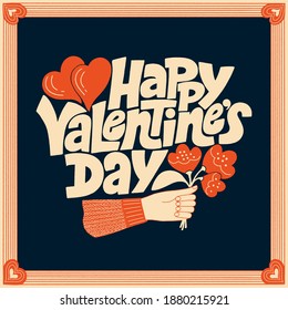 Happy Valentines day hand-drawn lettering typography. Quote about love for Valentines day and wedding. Text for social media, print, t-shirt, card, poster, gift, landing page, web design elements.