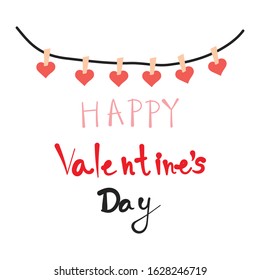 Happy Valentine's day hand-drawn text and doodle. Calligraphy font on white background. Vector illustration, Pink, red and black