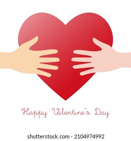 Happy Valentine's Day. Hands of a couple with a heart icon. 14 February. Flat design vector illustration on white background.