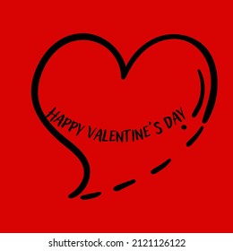 Happy Valentine's Day handwritten card. Modern calligraphy for Valentine's Day. Vector design with black heart pattern on red background.