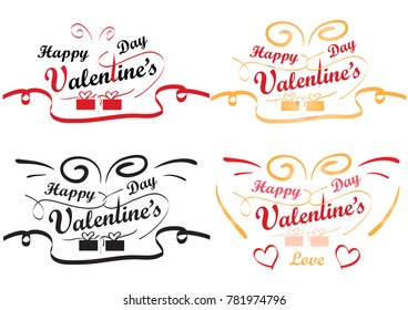 Happy Valentine's Day with handwritten Design, Heart-shaped ribbon gift box, Vector Illustration