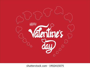 happy valentine's day handwritten heart image, vector, typography on red background