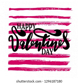 happy valentines day handwritten lettering holiday design to greeting card, poster, vector illustration