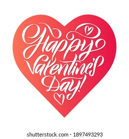 Happy Valentines Day. Handwritten romantic calligraphy poster decorated love ornate. Vector hand drawn vintage lettering element for 14 February design.