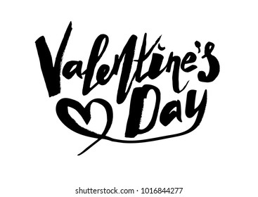 Happy Valentine's Day, handwritten text for postcard, poster, valentine or print in vector format. Lettering, caligraphy, black and white image.