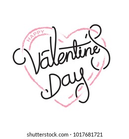 Happy valentine's Day handwritten text in illustration pink heart shape symbol on white background
