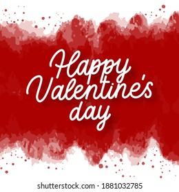 Happy valentines day handwritten text on red watercolor background.
