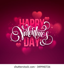 Happy valentines day handwritten text on blurred background. Vector illustration EPS10