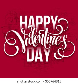 Happy valentines day handwritten text on blurred background. Vector illustration EPS10