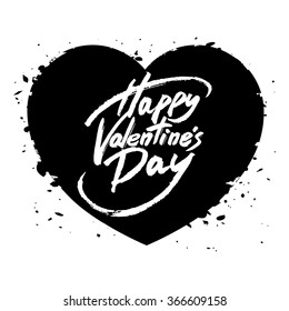 Happy Valentine's Day handwritten text, brush pen lettering on heart, vector illustration