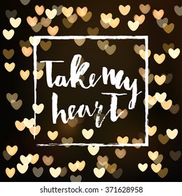 Happy valentines day handwritten text quote on blurred background. Vector illustration EPS10