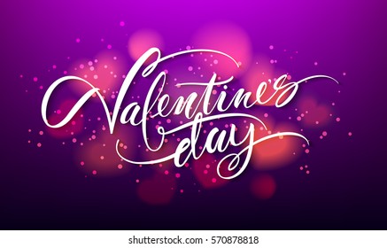 Happy valentines day handwritten text on blurred heart background. Vector illustration EPS10