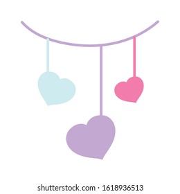happy valentines day, hanging hearts love decoration feelings vector illustration