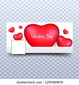 Happy Valentine's Day header or banner design with glossy heart shapes on transparent background.