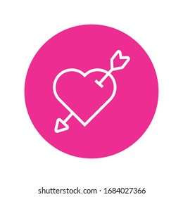 happy valentines day heart with arrow block and line style vector illustration design