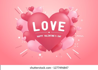 Happy valentines day with heart balloon shape.