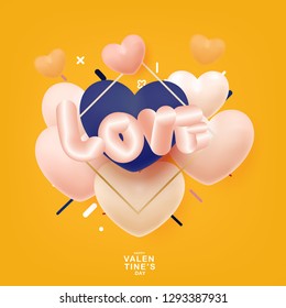Happy valentines day with heart balloon shape,banner, Background, vector illustrator