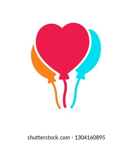 Happy valentine's day with heart balloon. concept of flirt, surprise, relationship, event, joy, amour, baloon. isolated on white background. flat style trend modern logo design vector illustration