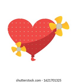 happy valentines day heart balloon helium with flowers vector illustration