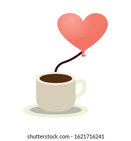 happy valentines day heart balloon helium with coffee cup vector illustration