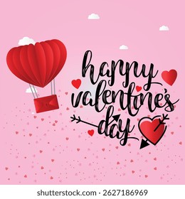 Happy Valentine's Day – Heart Balloon and Love Letter Card	