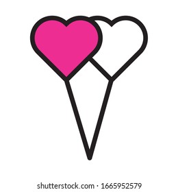 happy valentines day heart balloons helium line style vector illustration design