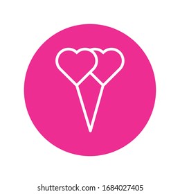 happy valentines day heart balloons helium block and line style vector illustration design