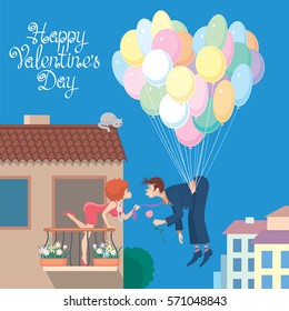 Happy Valentine's Day. Heart from balloons. Color vector illustration.