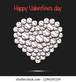 Happy Valentines Day. Heart from the baseball balls on isolated background. Design pattern for greeting card, banner, poster, flyer,  invitation party. Vector illustration