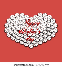 Happy Valentines Day. Heart from baseball balls. Vector illustration