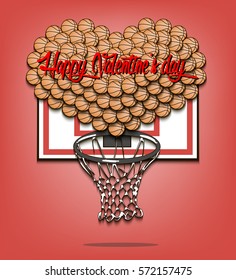 Happy Valentine's Day. Heart from basketball balls on the background basketball shield with a ring. Vector illustration