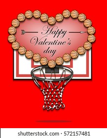 Happy Valentine's Day. Heart from basketball balls on the background shield with a ring. Vector illustration