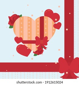 Happy valentines day heart box with bow and hearts of love passion and romantic theme Vector illustration