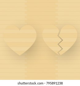Happy valentines day with heart and broken heart, popsicle wood design