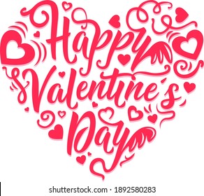 Happy valentines day heart calligraphy illustration vector isolated