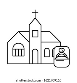 happy valentines day heart with church vector illustration design
