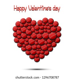 Happy Valentines Day. Heart from the cricket balls on isolated background. Design pattern for greeting card, banner, poster, flyer, invitation party. Vector illustration