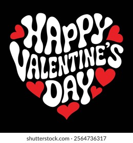 Happy Valentine's Day Heart Design with Red and White Text and Hearts
