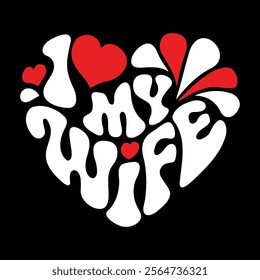 Happy Valentine's Day Heart Design with Red and White Text and Hearts
